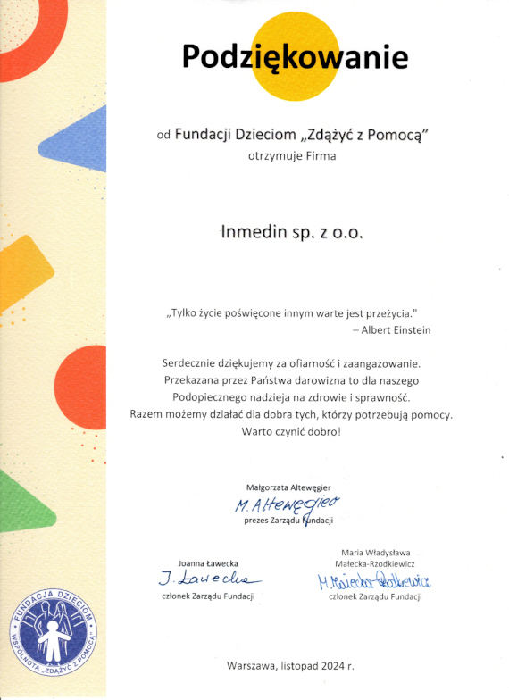 Podziękowania od Fundacji Dzieciom "Zdążyć z Pomocą" ❤